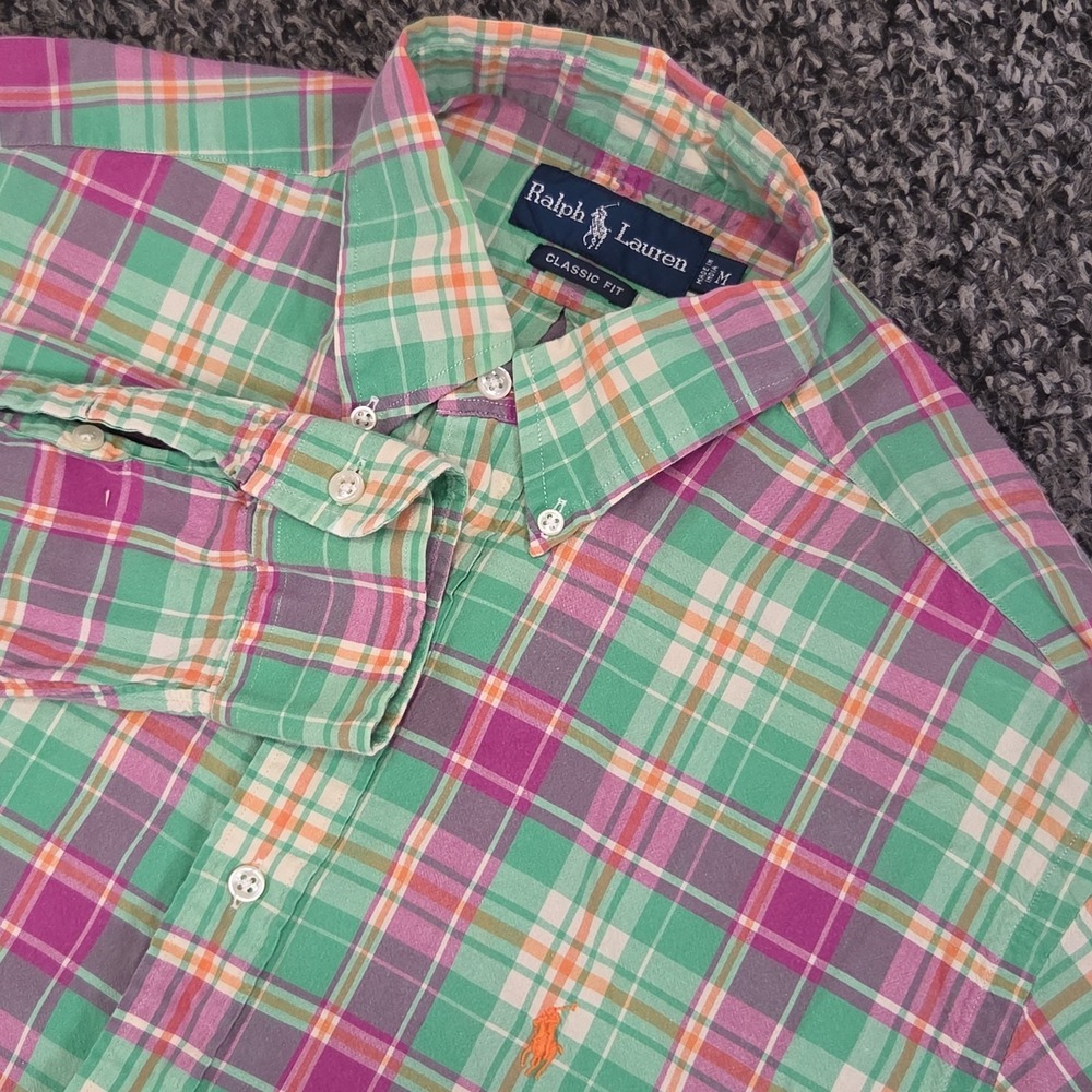 Polo Ralph Lauren Button Down Long Sleeve Mens Medium Green Plaid Classic Fit